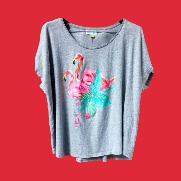Kiwi Fresh Plus Size New Flamingo Print Tee. - Picture 3 of 14
